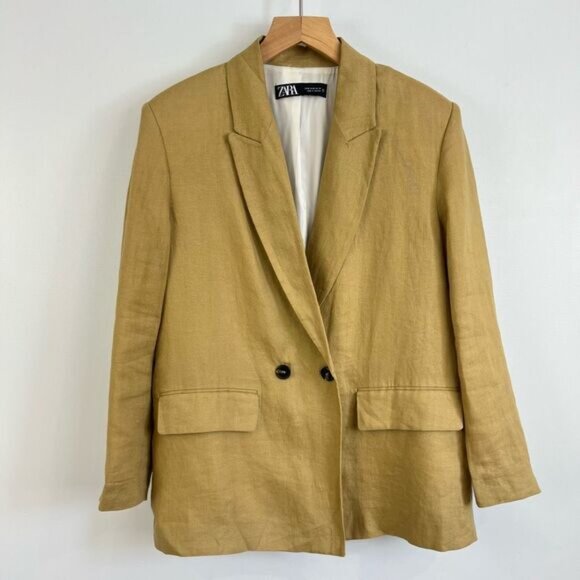 ZARA Double Breasted Tailored Blazer Coat Linen Women Medium Classic Minimalist - Picture 14 of 15